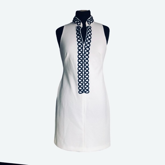 2/$10 🅢🅐🅛🅔 White Dress with Navy Embroidery - Picture 1 of 10